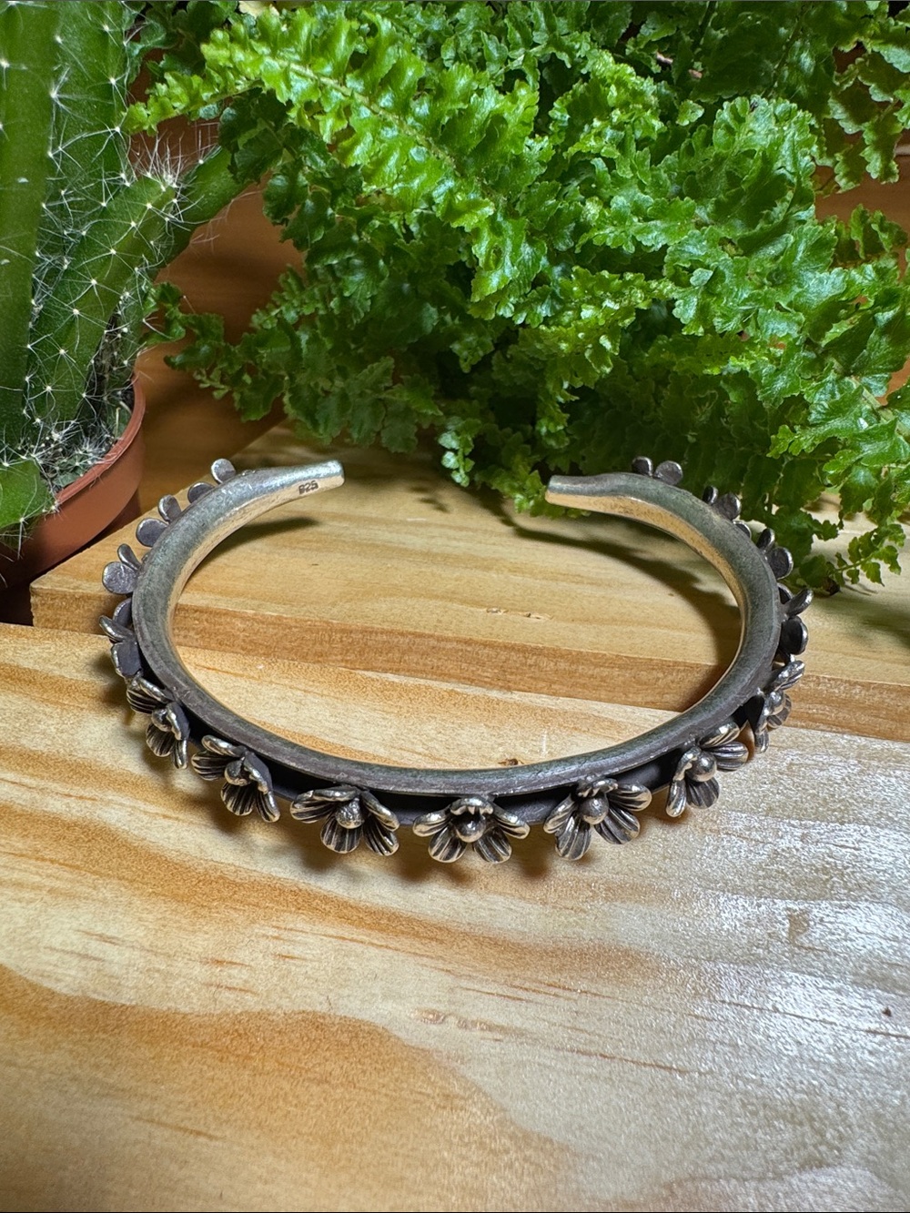 Sundance Silver Floral Edge Cuff Bracelet